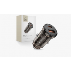 Automobilinis įkroviklis 12-24V USB C+ USB C 30W juodas Tech-Protect CC01